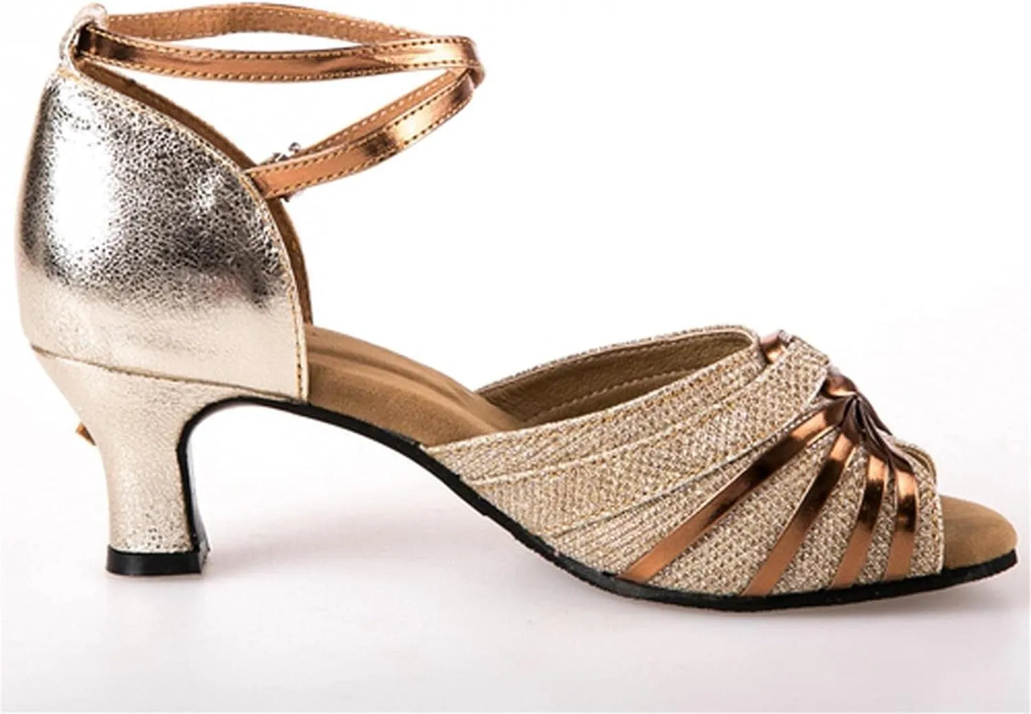 Hbeylia Rhinestones Dress Sandals Shoes For Women Ladies Gold Silver Glittering Leather Peep Toe Kitten High Heels Ankle Strap Dressy Pump Ballet Flats For Wedding Dancing Dress Evening Party