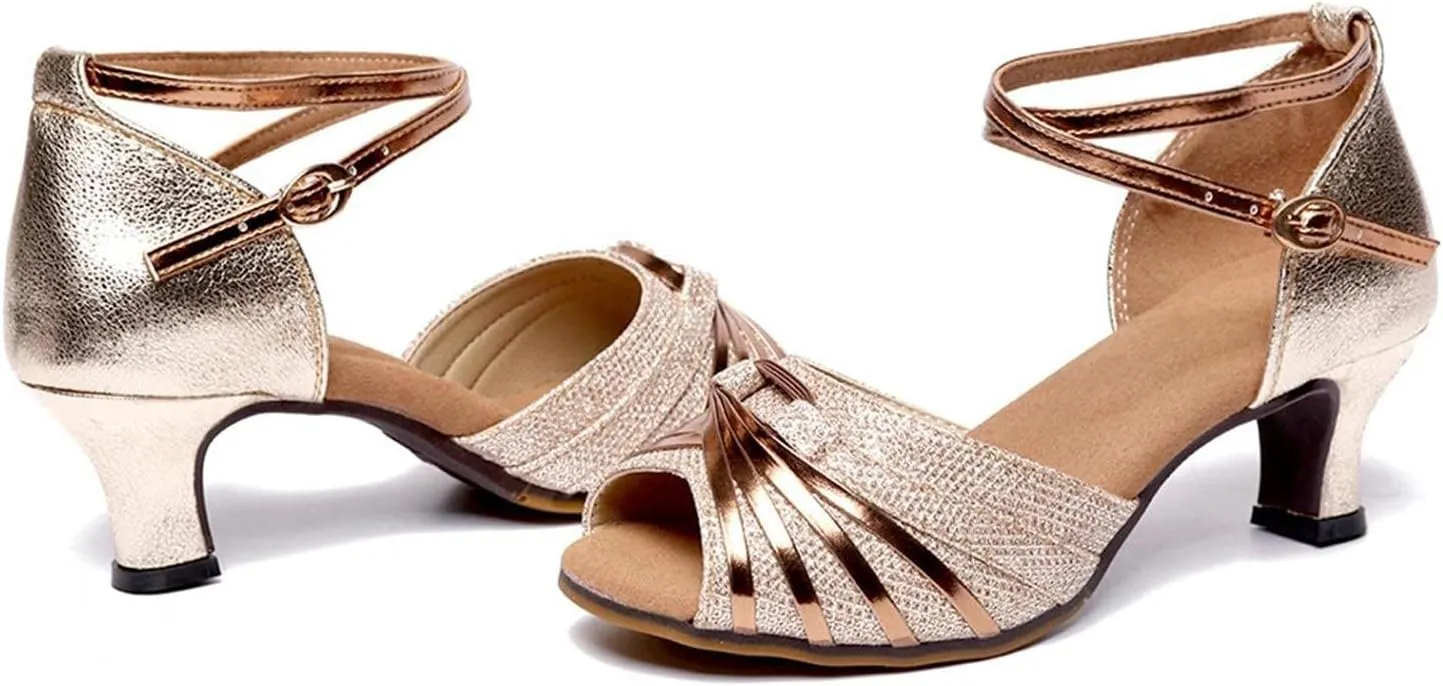 Hbeylia Rhinestones Dress Sandals Shoes For Women Ladies Gold Silver Glittering Leather Peep Toe Kitten High Heels Ankle Strap Dressy Pump Ballet Flats For Wedding Dancing Dress Evening Party