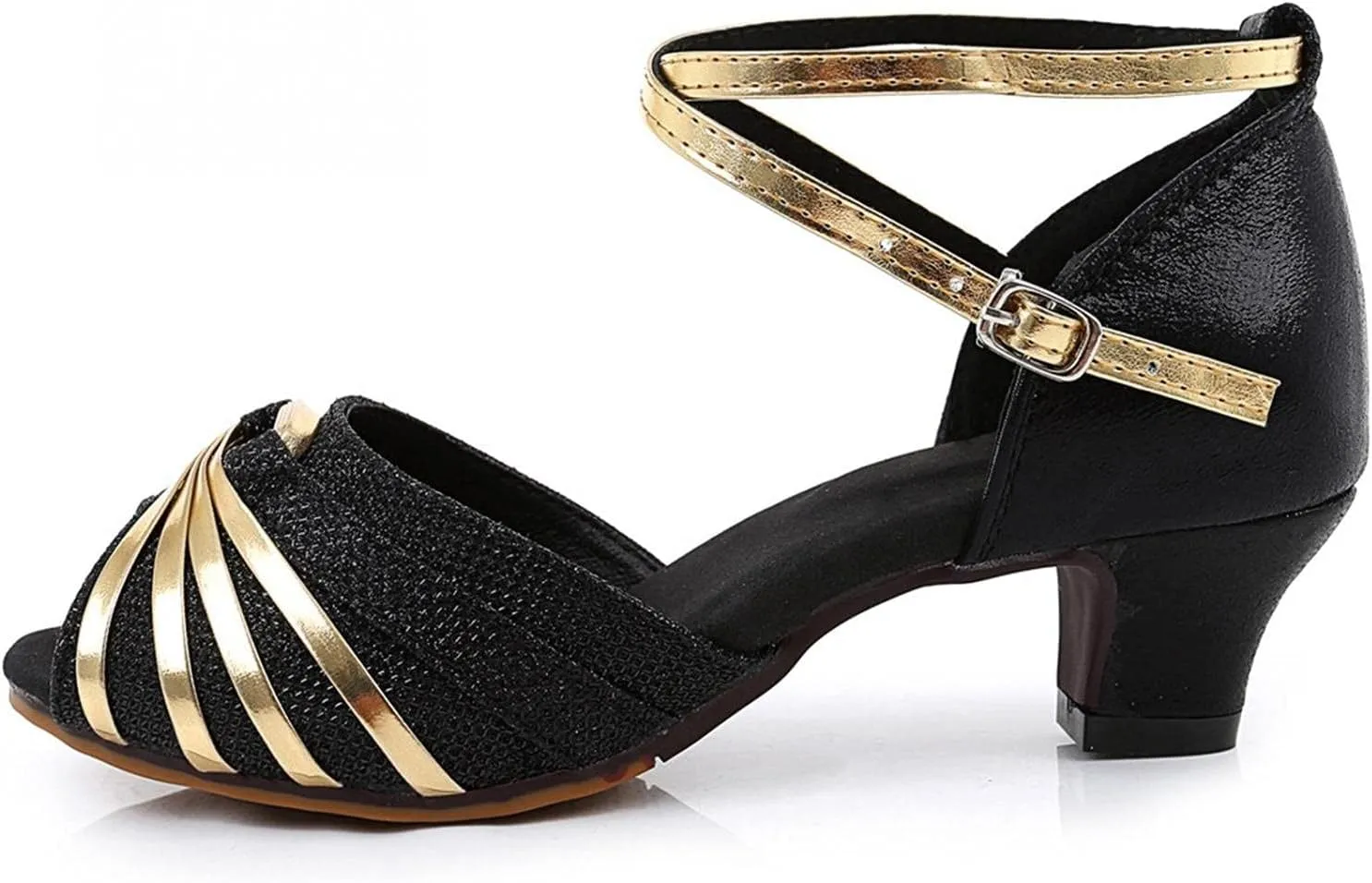 Hbeylia Rhinestones Dress Sandals Shoes For Women Ladies Gold Silver Glittering Leather Peep Toe Kitten High Heels Ankle Strap Dressy Pump Ballet Flats For Wedding Dancing Dress Evening Party