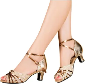 Hbeylia Rhinestones Dress Sandals Shoes For Women Ladies Gold Silver Glittering Leather Peep Toe Kitten High Heels Ankle Strap Dressy Pump Ballet Flats For Wedding Dancing Dress Evening Party