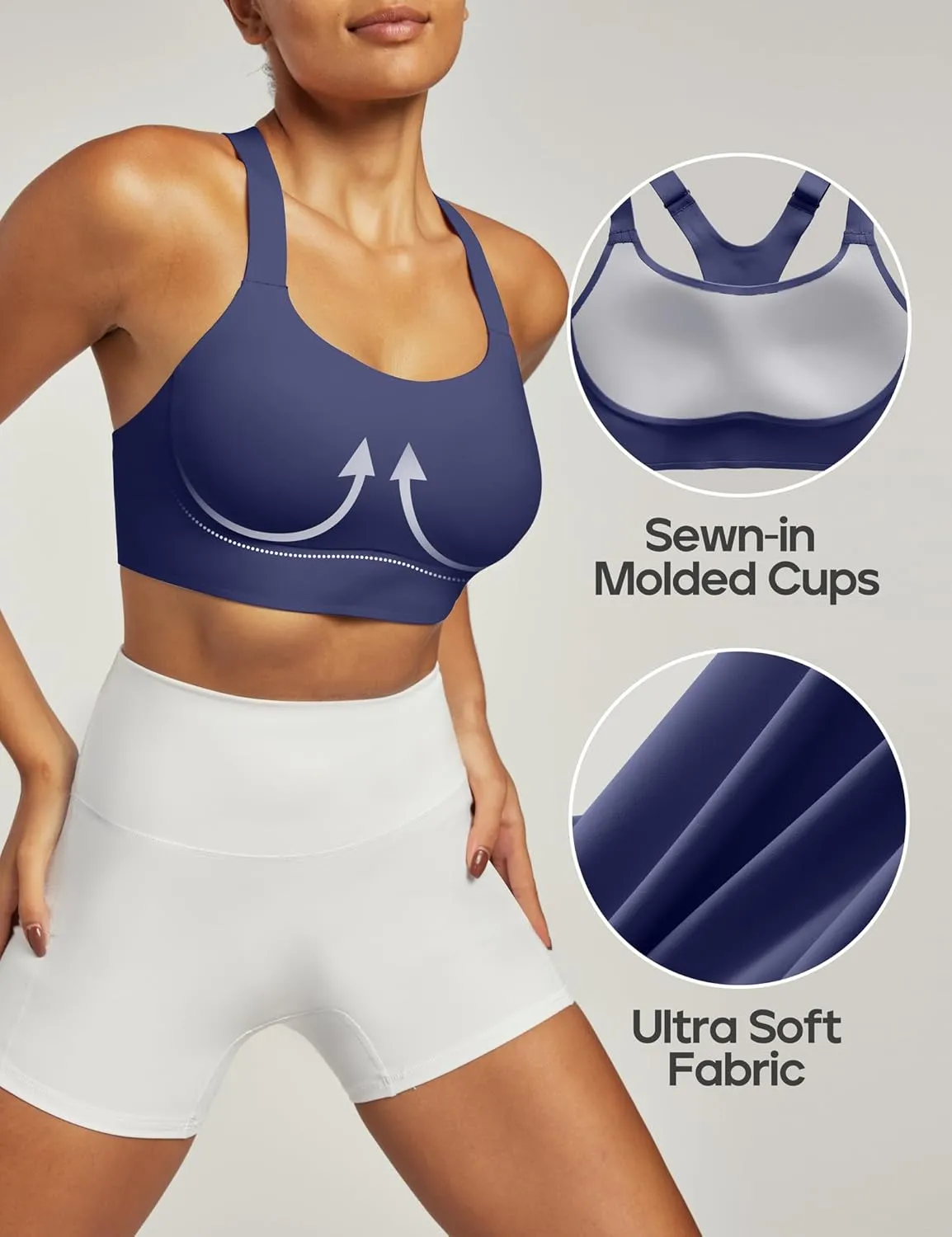 Heathyoga Medium-High Support Sports Bras for Women Molded Cup Adjustable Strappy Sports Bra Supportive Bras for Yoga