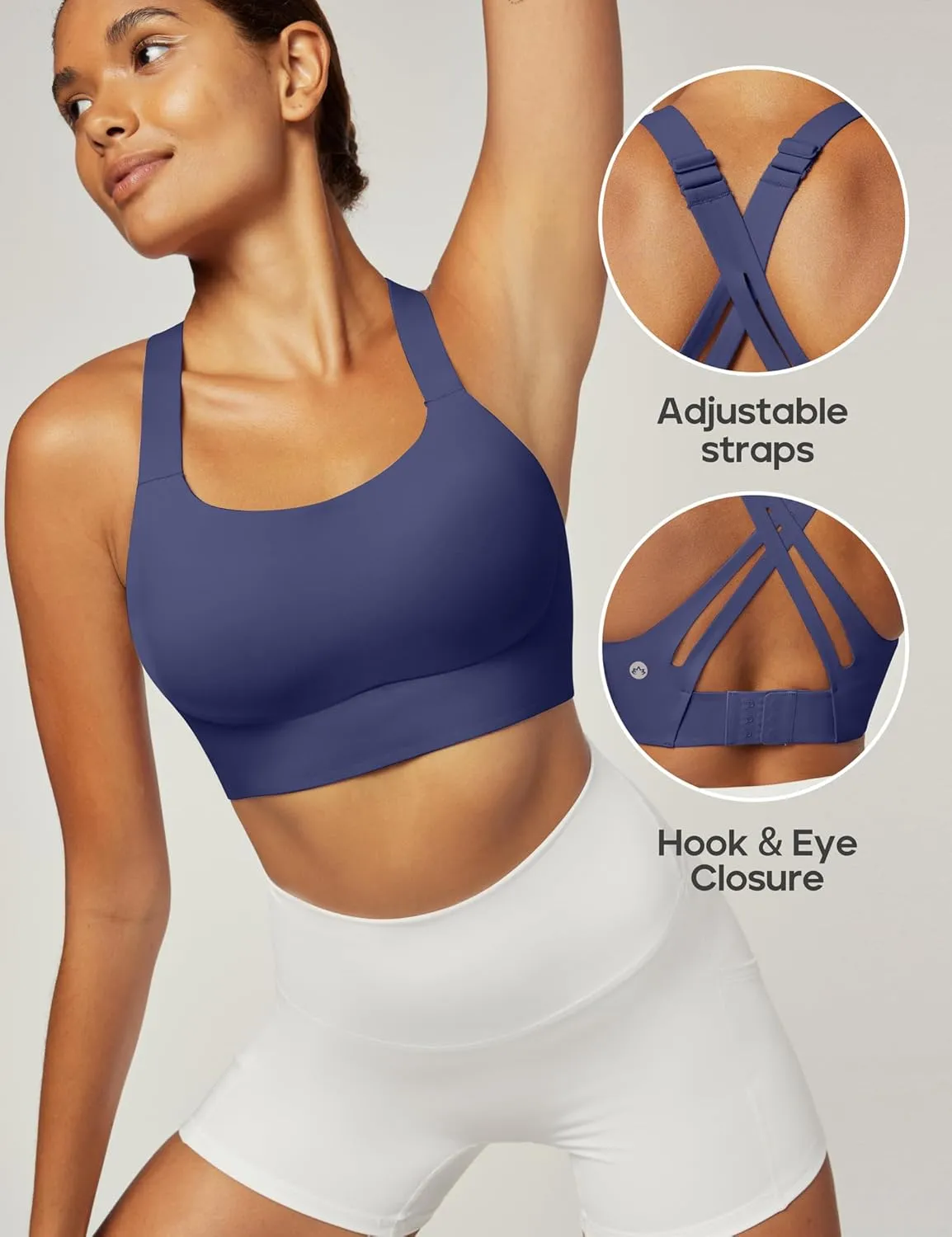 Heathyoga Medium-High Support Sports Bras for Women Molded Cup Adjustable Strappy Sports Bra Supportive Bras for Yoga