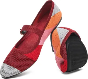 HEAWISH Women's Ballet Flat Shoes Mary Jane Pointed Toe Mesh Flats,Comfortable Slip on Ladies Shoe with Adjustable Strap,Casual Office Dress Flats for Work
