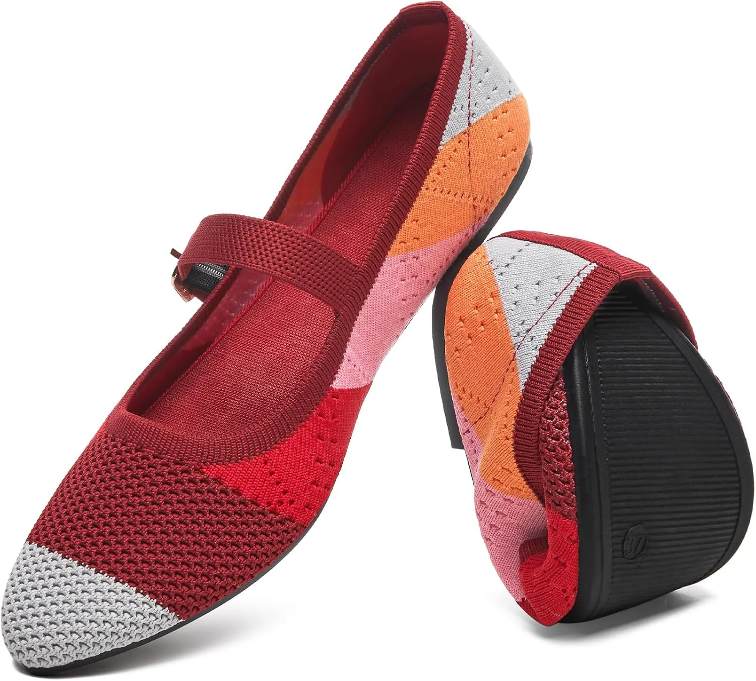 HEAWISH Women's Ballet Flat Shoes Mary Jane Pointed Toe Mesh Flats,Comfortable Slip on Ladies Shoe with Adjustable Strap,Casual Office Dress Flats for Work