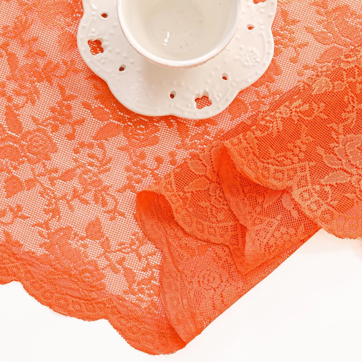 H.ebony Burnt Orange Sheer Lace Curtains 108 Inches Long for Living Room, Country Rustic Rust Floral Lace Sheer Curtains, Rod Pocket Privacy Sheer Window Curtains, 52 x 108 Inch, 2 Panels, Orange