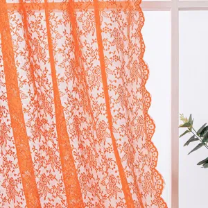 H.ebony Burnt Orange Sheer Lace Curtains 108 Inches Long for Living Room, Country Rustic Rust Floral Lace Sheer Curtains, Rod Pocket Privacy Sheer Window Curtains, 52 x 108 Inch, 2 Panels, Orange