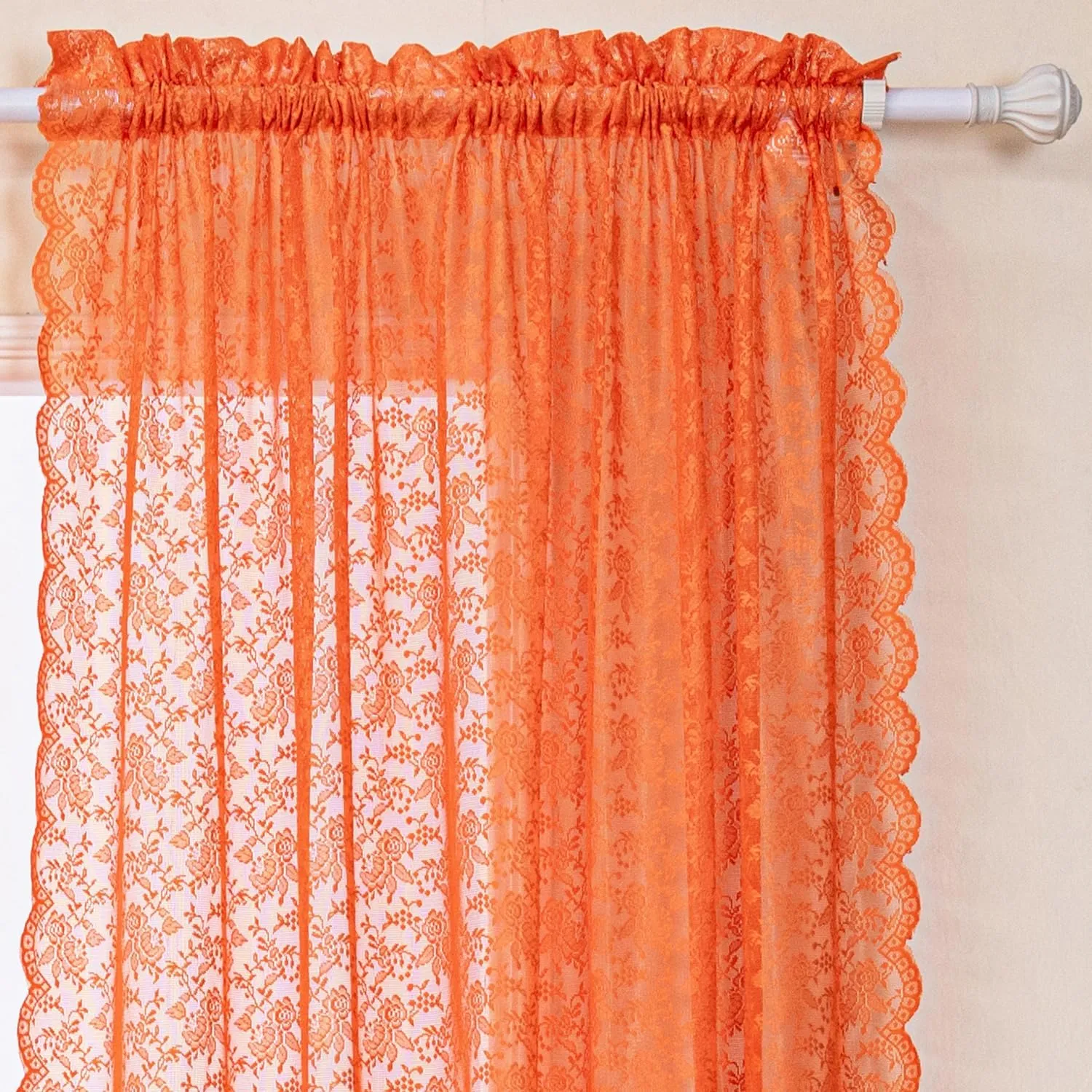 H.ebony Burnt Orange Sheer Lace Curtains 108 Inches Long for Living Room, Country Rustic Rust Floral Lace Sheer Curtains, Rod Pocket Privacy Sheer Window Curtains, 52 x 108 Inch, 2 Panels, Orange