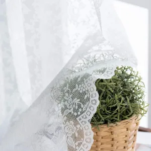 H.ebony Pure White Floral Sheer Lace Curtains Window Drapes for Bedroom, Rod Pocket Rose Knitted Floral Embroidery Tulle Lace Vintage to Light Filtering Airy Set of 2 Panels 84 Inch Long
