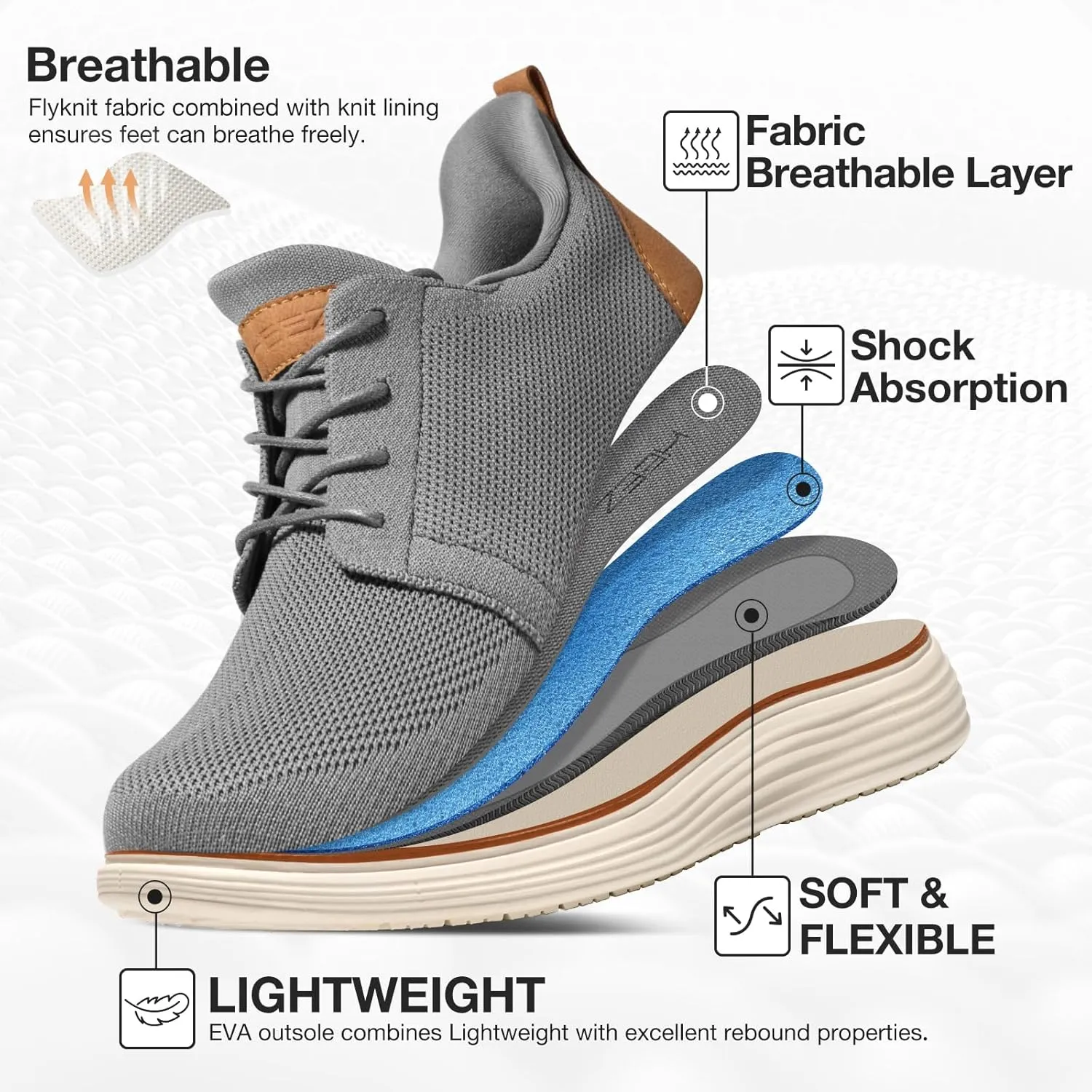 HEEZ Men's Fashion Sneakers, Breathable Oxford Shoes for Men, Lightweight Comfortable Walking Shoes, Anti-Slip TPR Outsole, Knit Fabric Upper