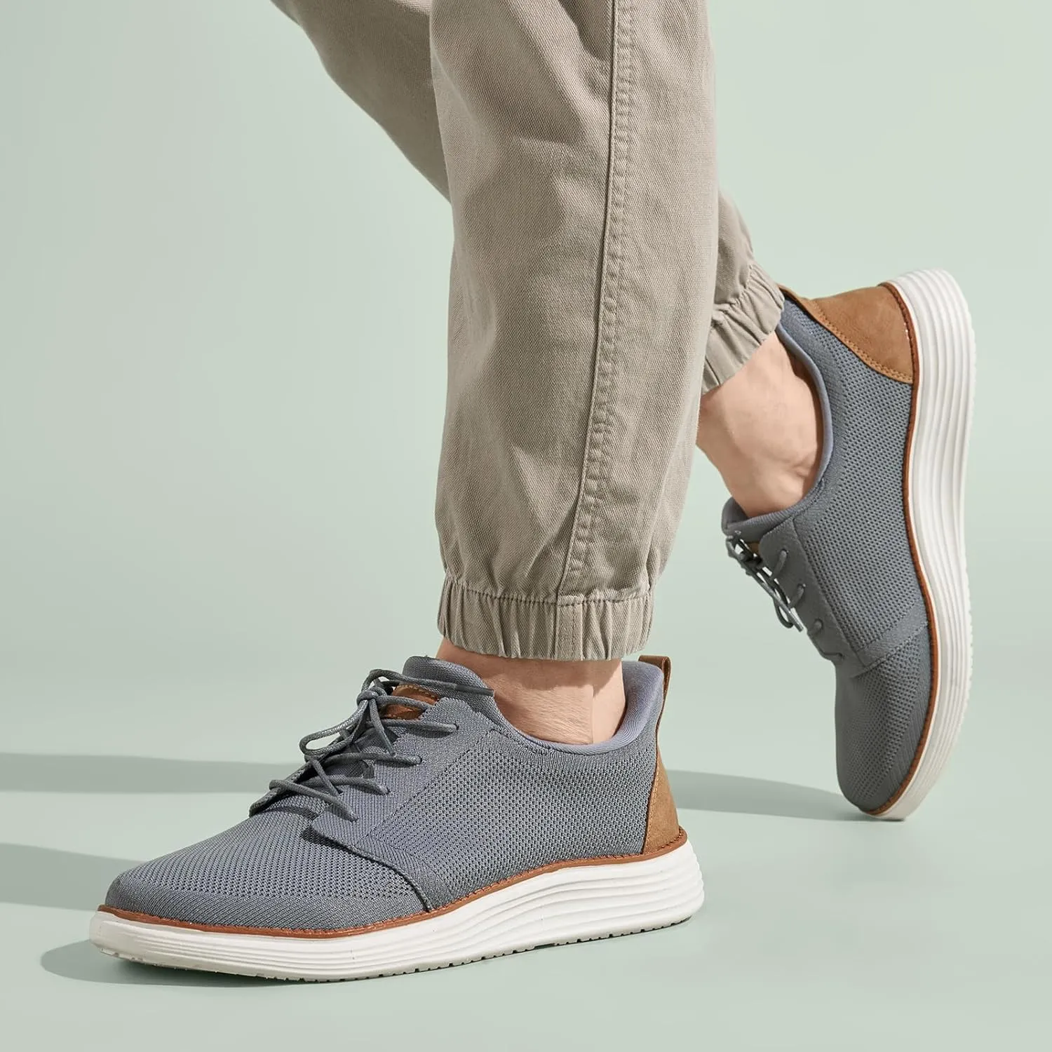 HEEZ Men's Fashion Sneakers, Breathable Oxford Shoes for Men, Lightweight Comfortable Walking Shoes, Anti-Slip TPR Outsole, Knit Fabric Upper