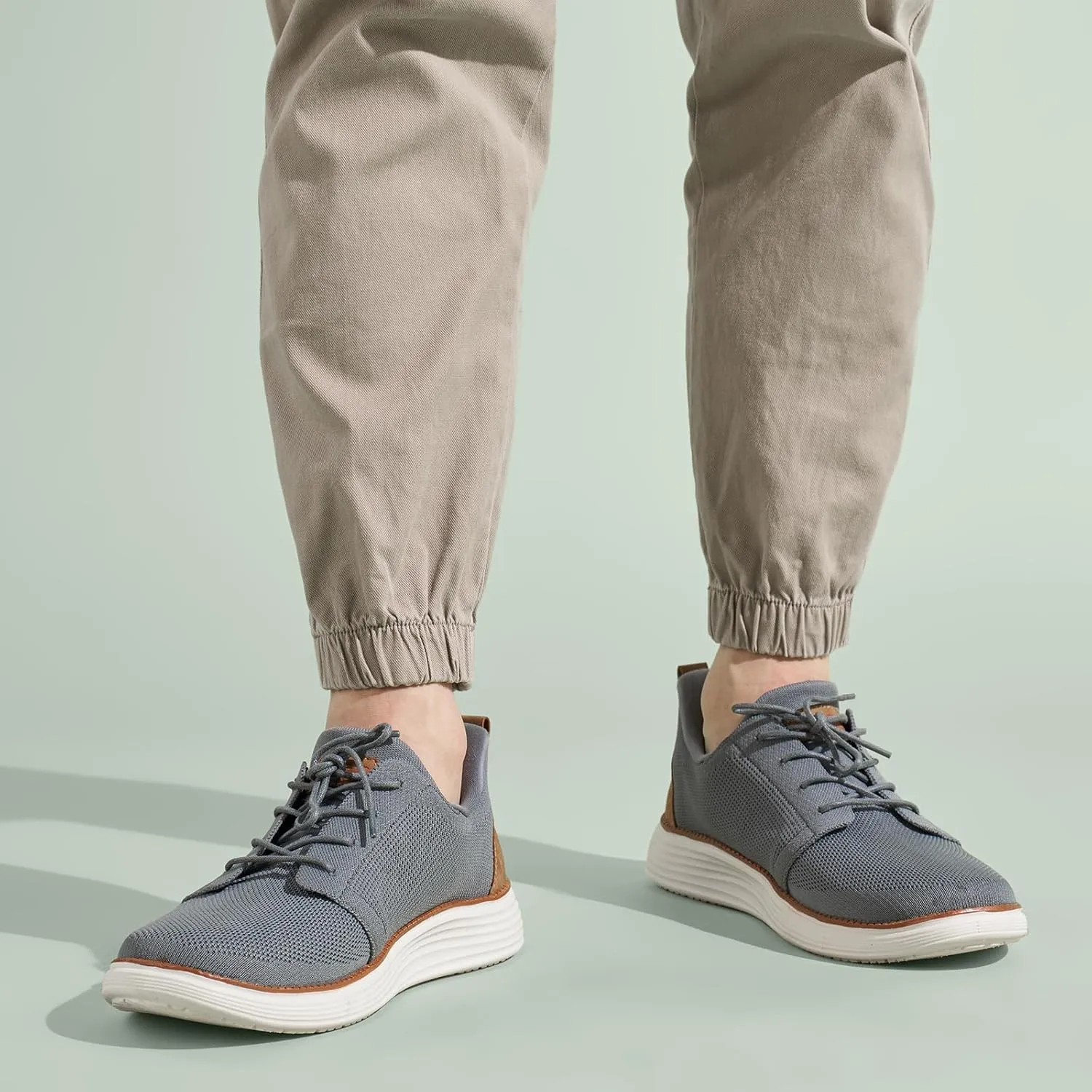HEEZ Men's Fashion Sneakers, Breathable Oxford Shoes for Men, Lightweight Comfortable Walking Shoes, Anti-Slip TPR Outsole, Knit Fabric Upper