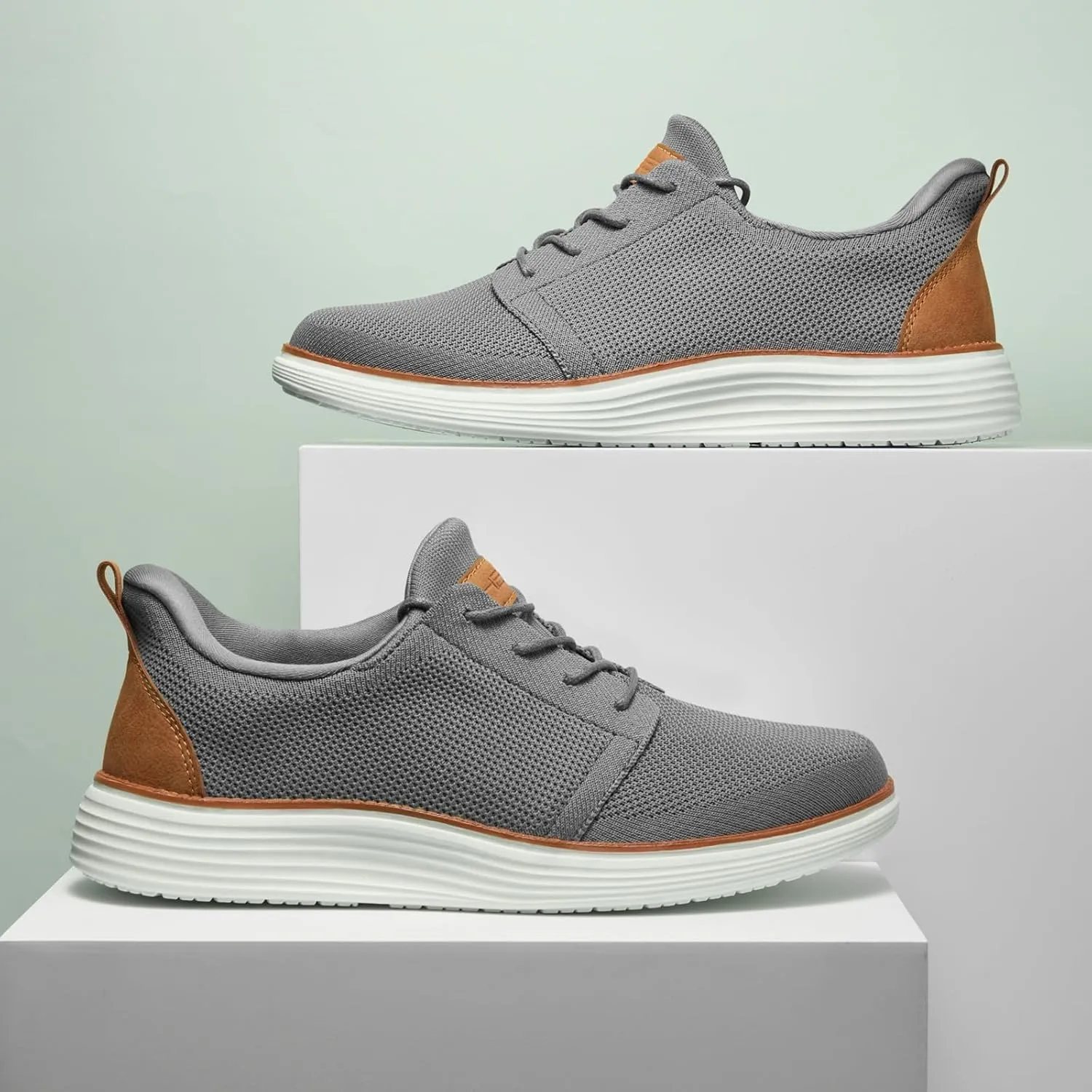 HEEZ Men's Fashion Sneakers, Breathable Oxford Shoes for Men, Lightweight Comfortable Walking Shoes, Anti-Slip TPR Outsole, Knit Fabric Upper