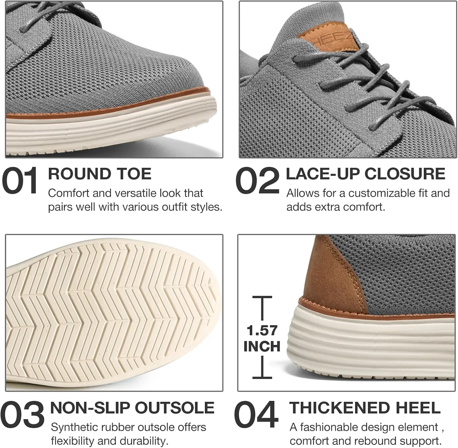 HEEZ Men's Fashion Sneakers, Breathable Oxford Shoes for Men, Lightweight Comfortable Walking Shoes, Anti-Slip TPR Outsole, Knit Fabric Upper