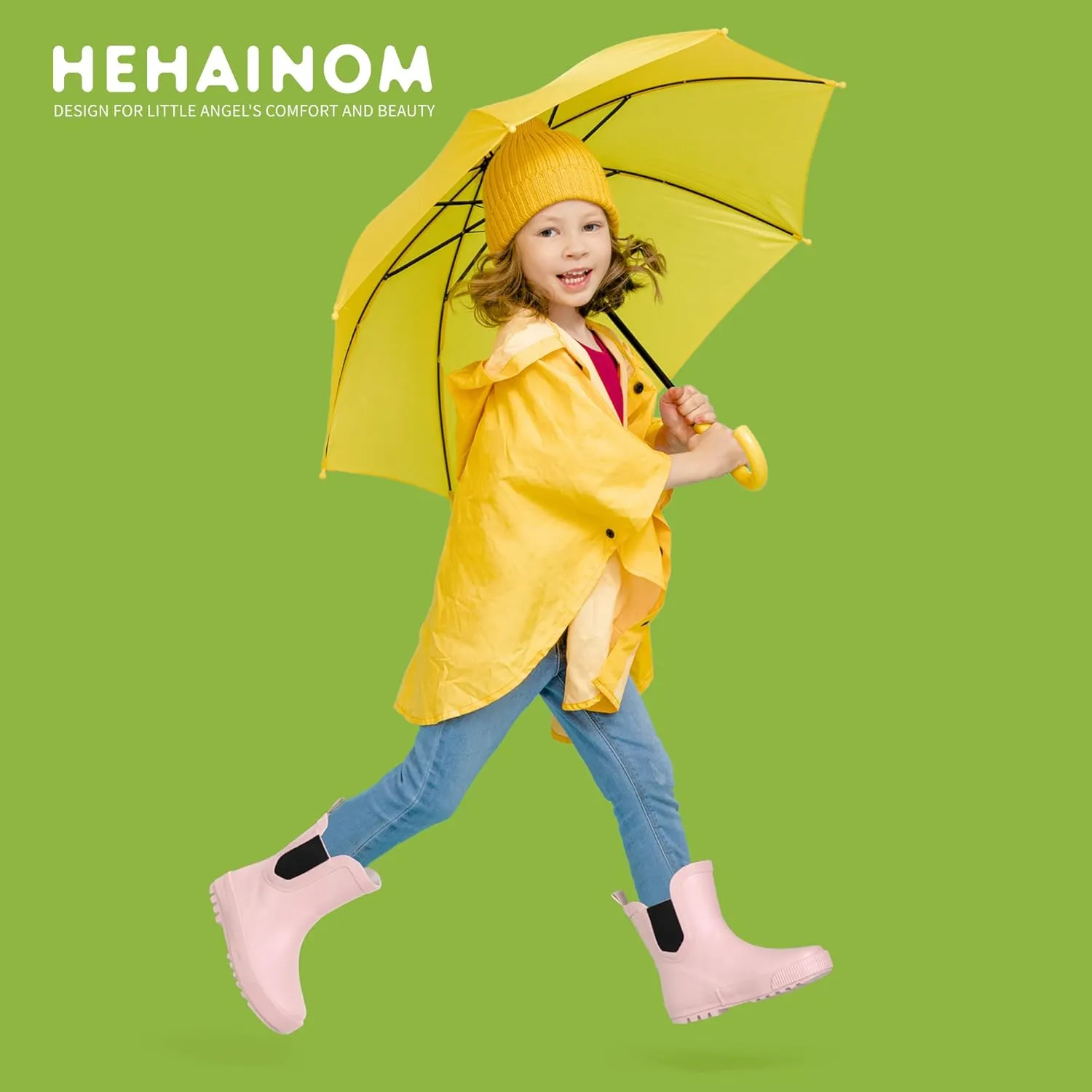 Hehainom Toddler Kids Rain Boots for Girls Boys Waterproof Rainboots Easy-on Light Weight Chelsea Rain Shoes