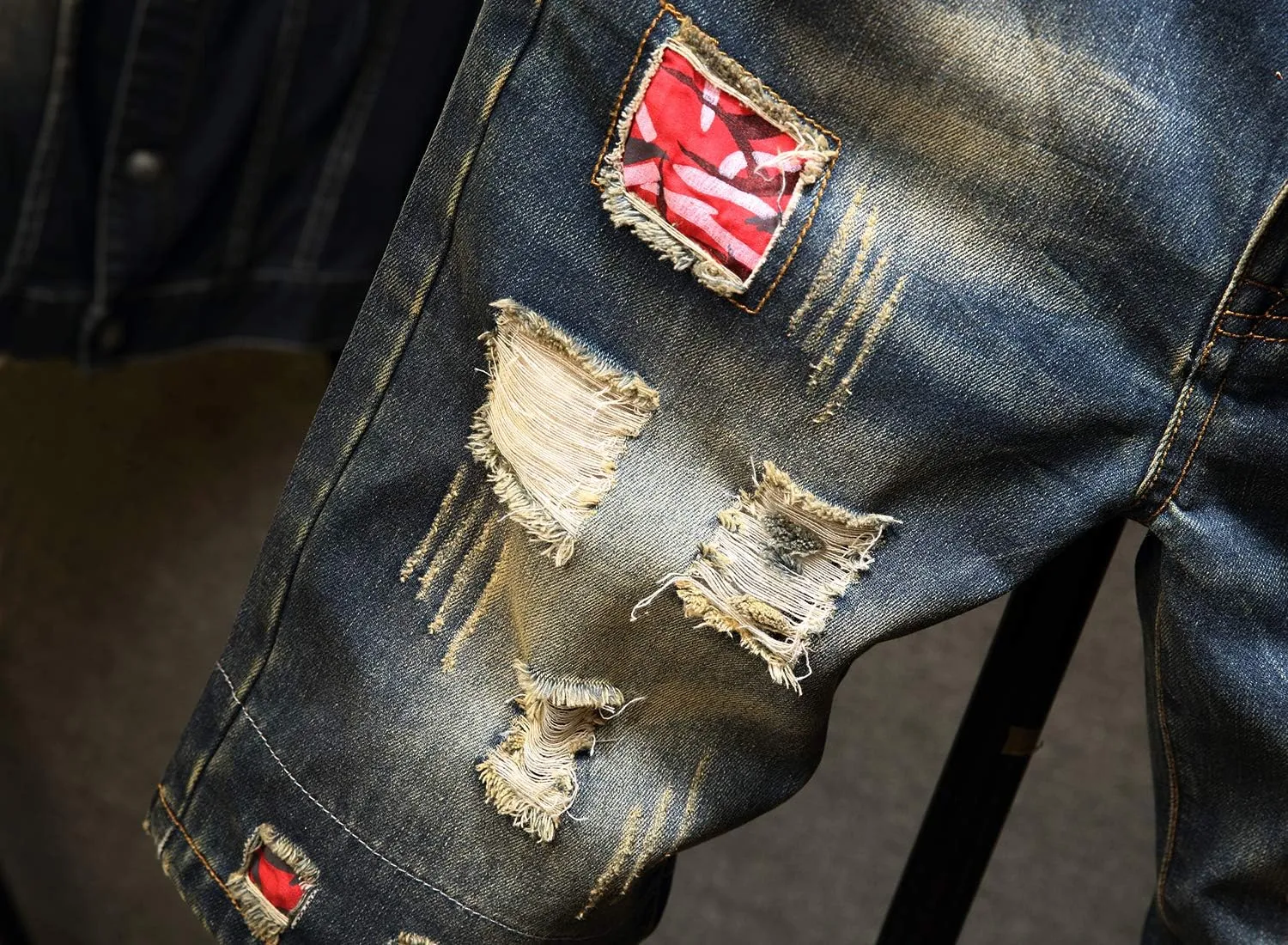 HENGAO Men's Ripped Jean Short Distressed Straight Fit Denim Shorts
