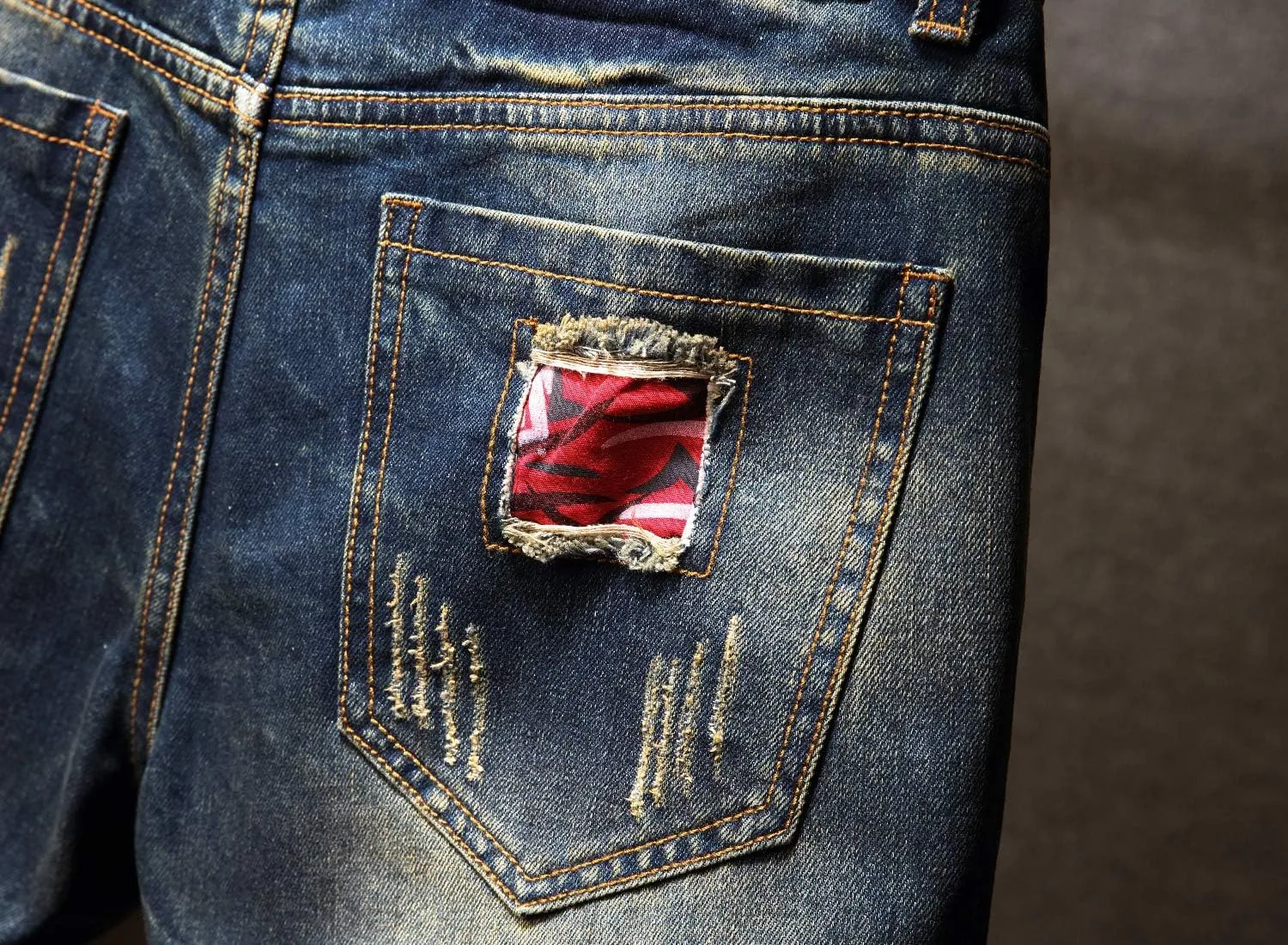 HENGAO Men's Ripped Jean Short Distressed Straight Fit Denim Shorts