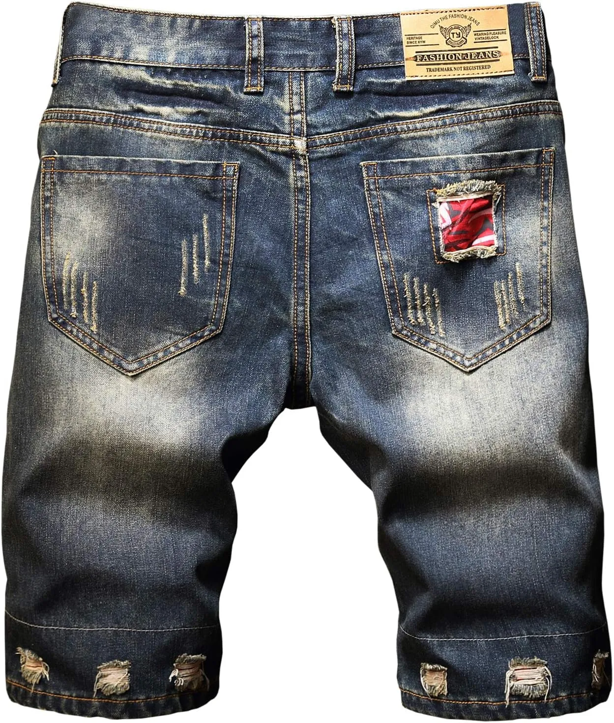 HENGAO Men's Ripped Jean Short Distressed Straight Fit Denim Shorts