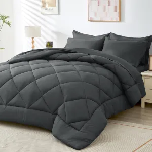 HEVUMYI Full Comforter Set - 7-Piece All Season Bed in a Bag Full, Ultra Soft Bedding Set with Comforter, Flat Sheet, Fitted Sheet, Pillowcases, Pillow Shams, Dark Grey