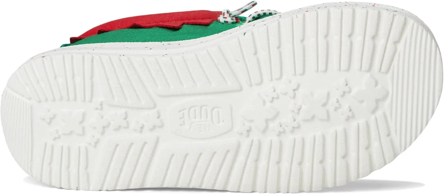 Hey Dude Kids Wally Holiday ELF (Toddler) - Loafers for Kids - Canvas Upper - Elastic Laces - Cotton Lining