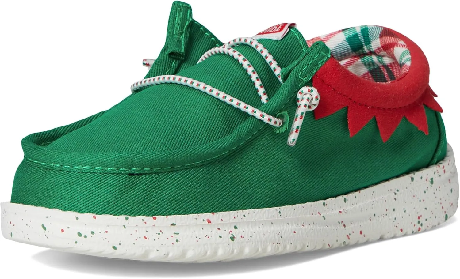 Hey Dude Kids Wally Holiday ELF (Toddler) - Loafers for Kids - Canvas Upper - Elastic Laces - Cotton Lining
