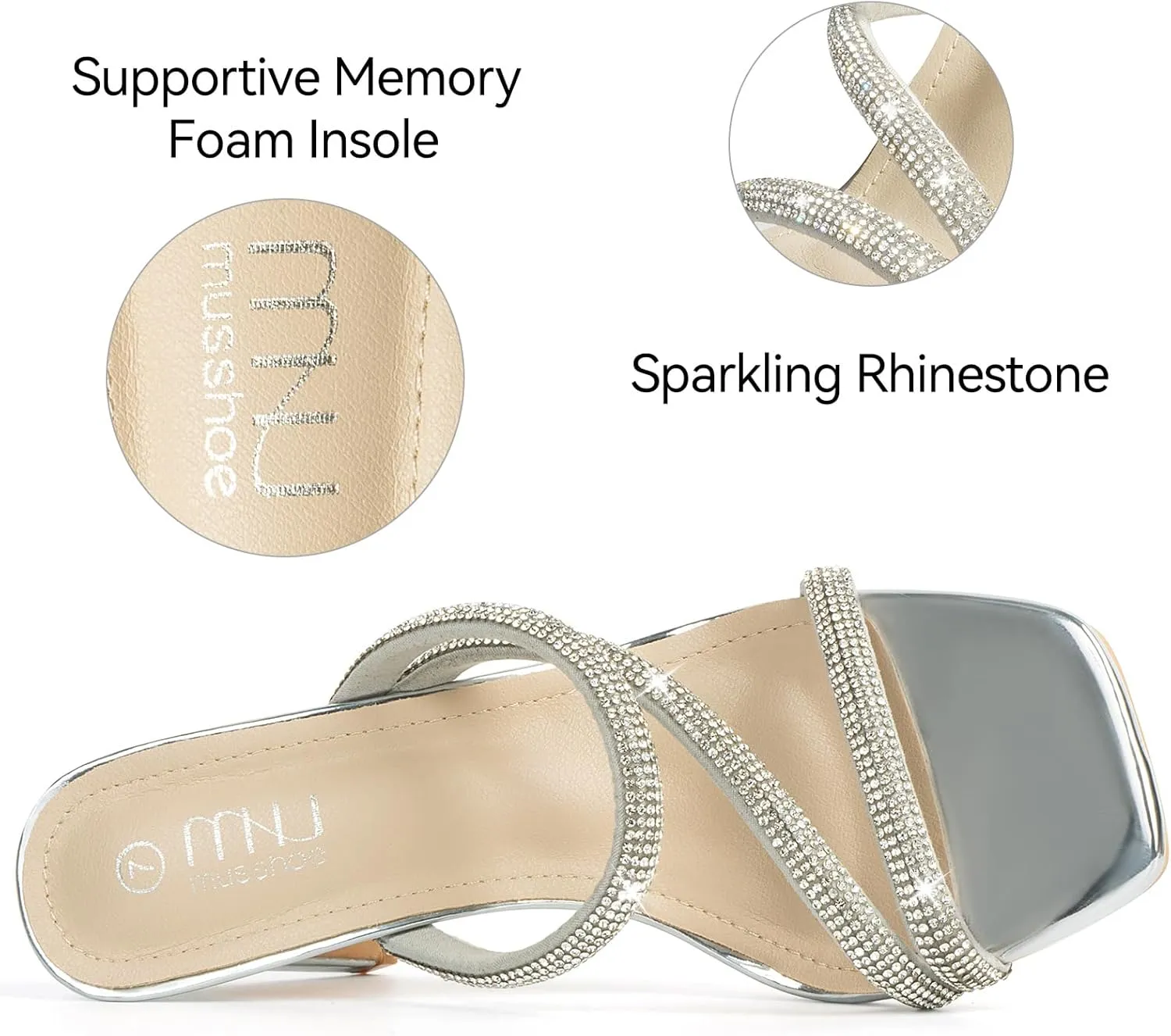 High Heels Sandals for Women Rhinestone Open Toe Slip On with Strappy Strap Dressy Sparkly Heel Bridal Shoes Comfy Sexy Cute