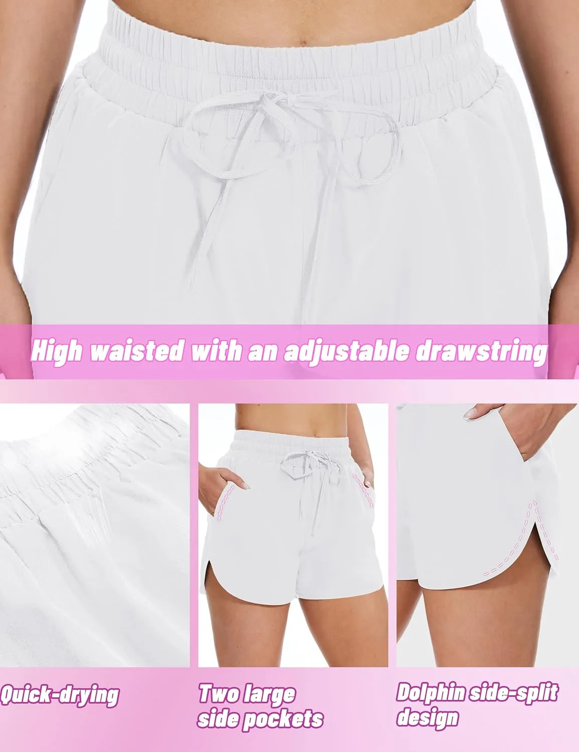 High Waisted Running Shorts for Women with Pockets, 2.5" Black Athletic Workout Gym Yoga Spandex Dolphin Shorts