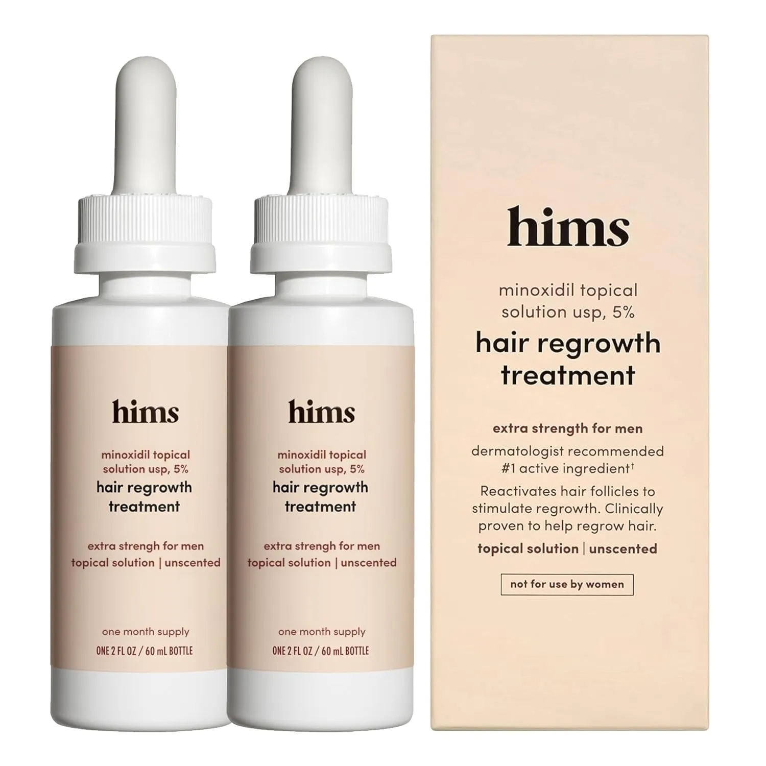 hims Topical Minoxidil Solution, 5% - Extra Strength Hair Growth Treatment for Men - Clinically Proven to Reduce Hair Loss in 3-6 Months - Unscented - 2 Pack, 2 Month Supply