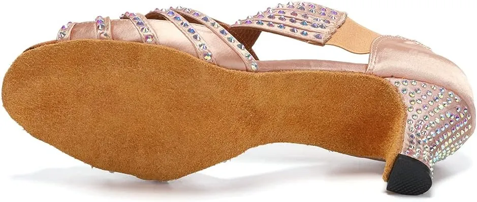 HIPPOSEUS Women's Rhinestones Latin Dance Shoes Slip on Ballroom Salsa Bachata Performance Practice Dancer Shoes,Model L396