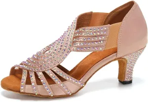HIPPOSEUS Women's Rhinestones Latin Dance Shoes Slip on Ballroom Salsa Bachata Performance Practice Dancer Shoes,Model L396