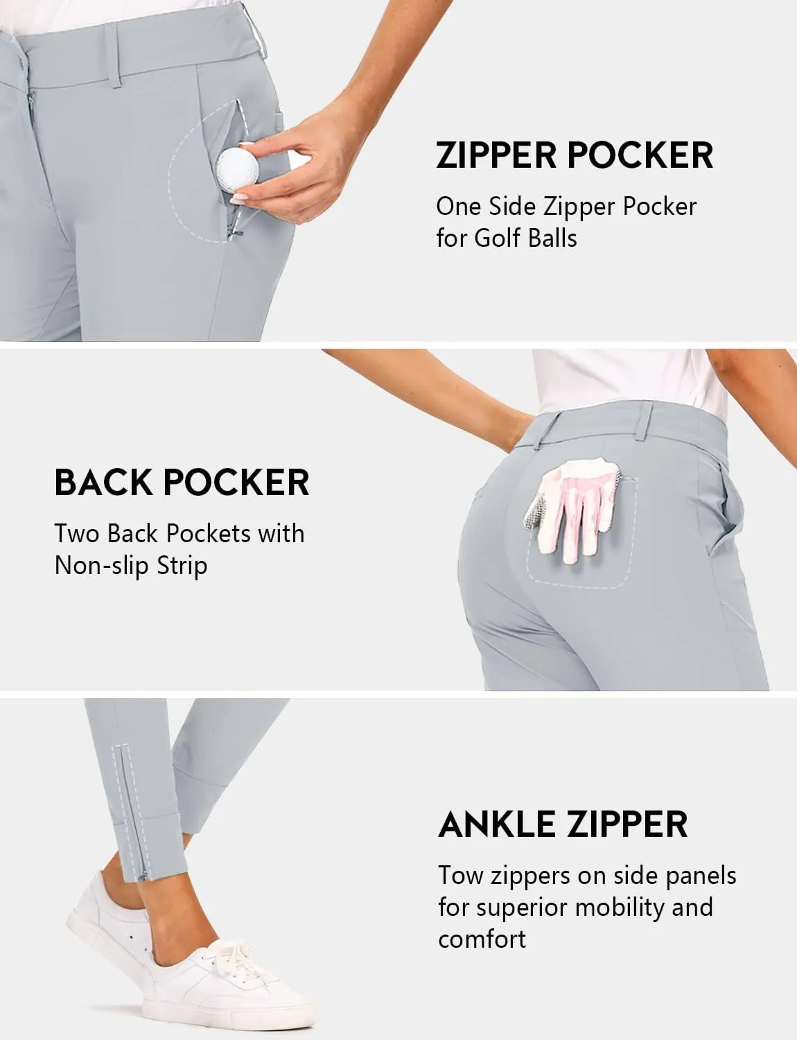 Hiverlay Womens pro Golf Pants Quick Dry Slim Lightweight Work Pants with Straight Ankle Also for Hiking or Casual Ladies