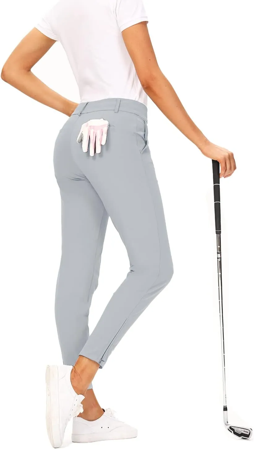 Hiverlay Womens pro Golf Pants Quick Dry Slim Lightweight Work Pants with Straight Ankle Also for Hiking or Casual Ladies