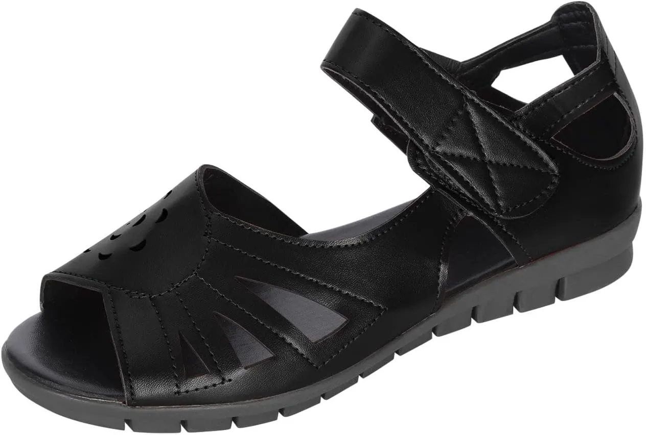 hlysgo Anti-slip Vintage Soft Mom Shoes, Hook-and-loop Wide Width Comfortable Open Toe Casual Loafers Slides