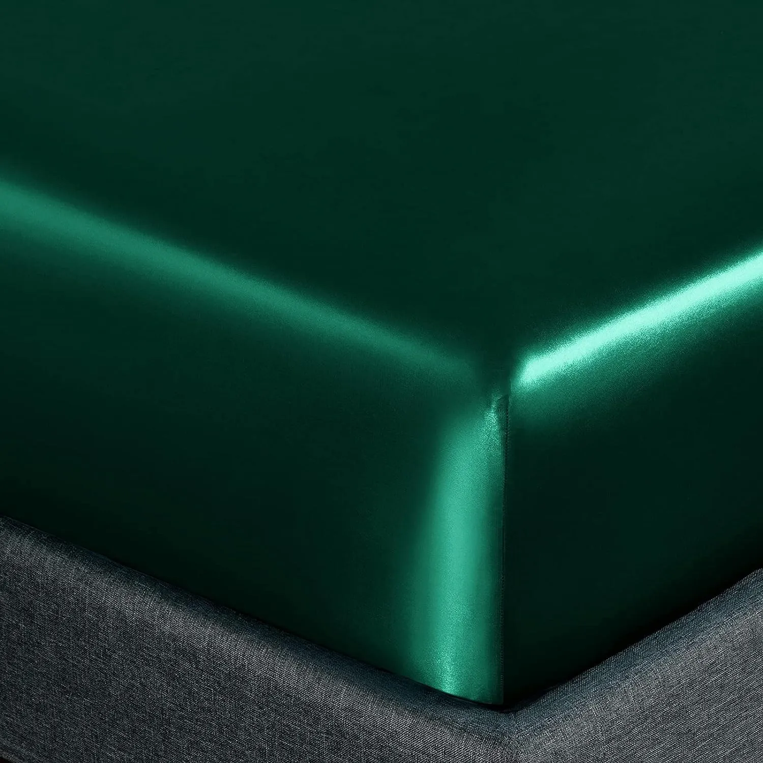 Homiest 4pcs Satin Sheets Set Luxury Silky Satin Bedding Set with Deep Pocket, 1 Fitted Sheet   1 Flat Sheet   2 Pillowcases (Queen Size, Blackish Green)