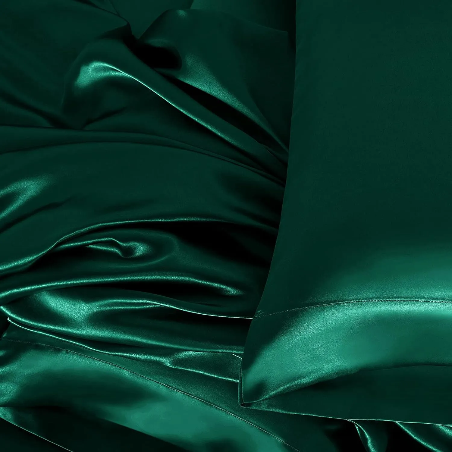 Homiest 4pcs Satin Sheets Set Luxury Silky Satin Bedding Set with Deep Pocket, 1 Fitted Sheet   1 Flat Sheet   2 Pillowcases (Queen Size, Blackish Green)
