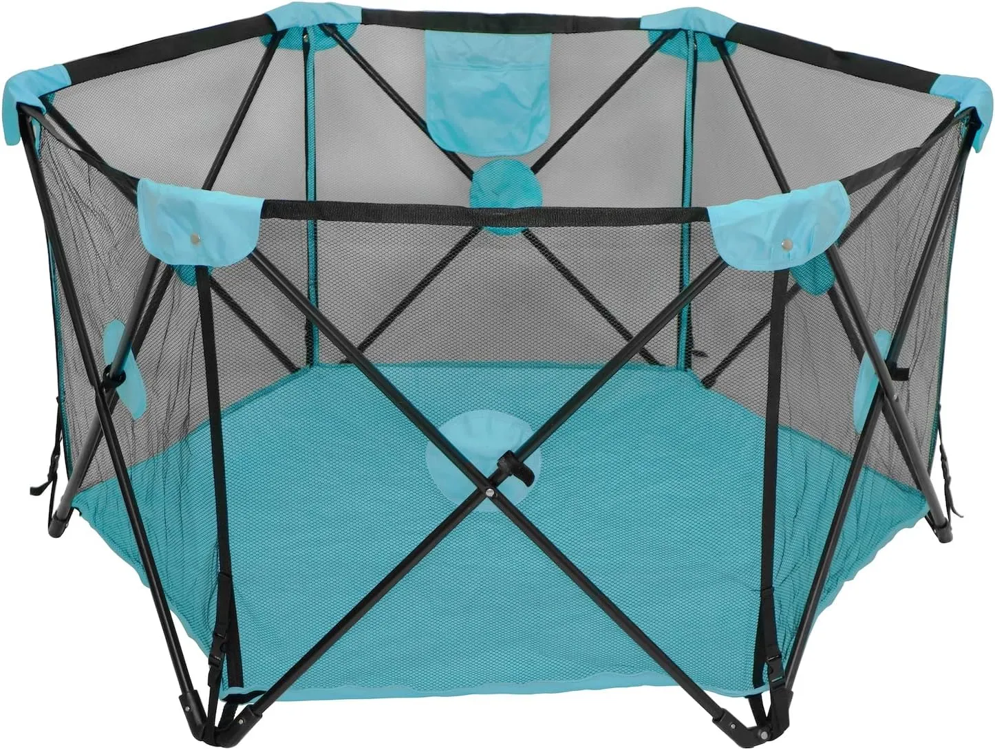 HongK- Dark Blue Hexagon Safety Playpen Portable Foldable Mesh Playard Infants Baby Toodler Animals Fence w/Travel Bag Nursery Furniture For Indoor Outdoor -