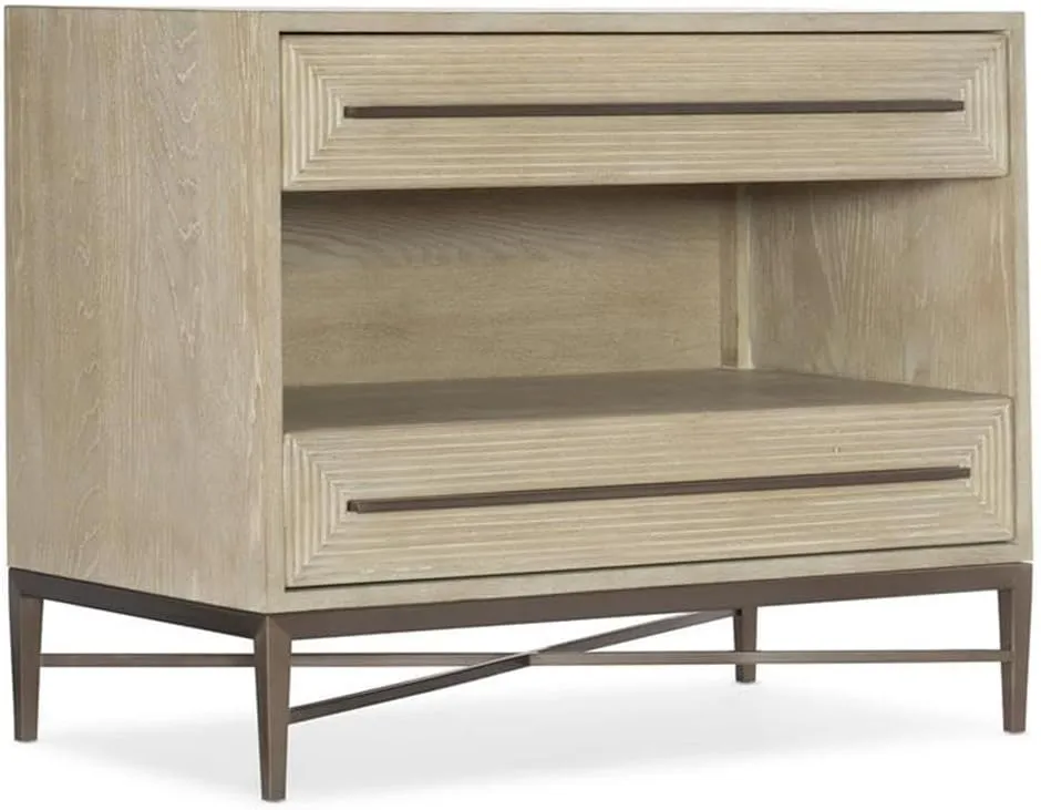 Hooker Furniture Cascade Two-Drawer Wood Nightstand with Open Shelf in Beige