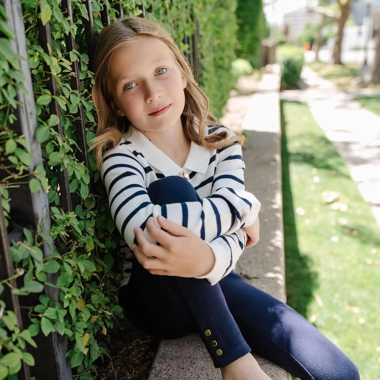 Hope & Henry Girls' Ponte Pants with Button Details