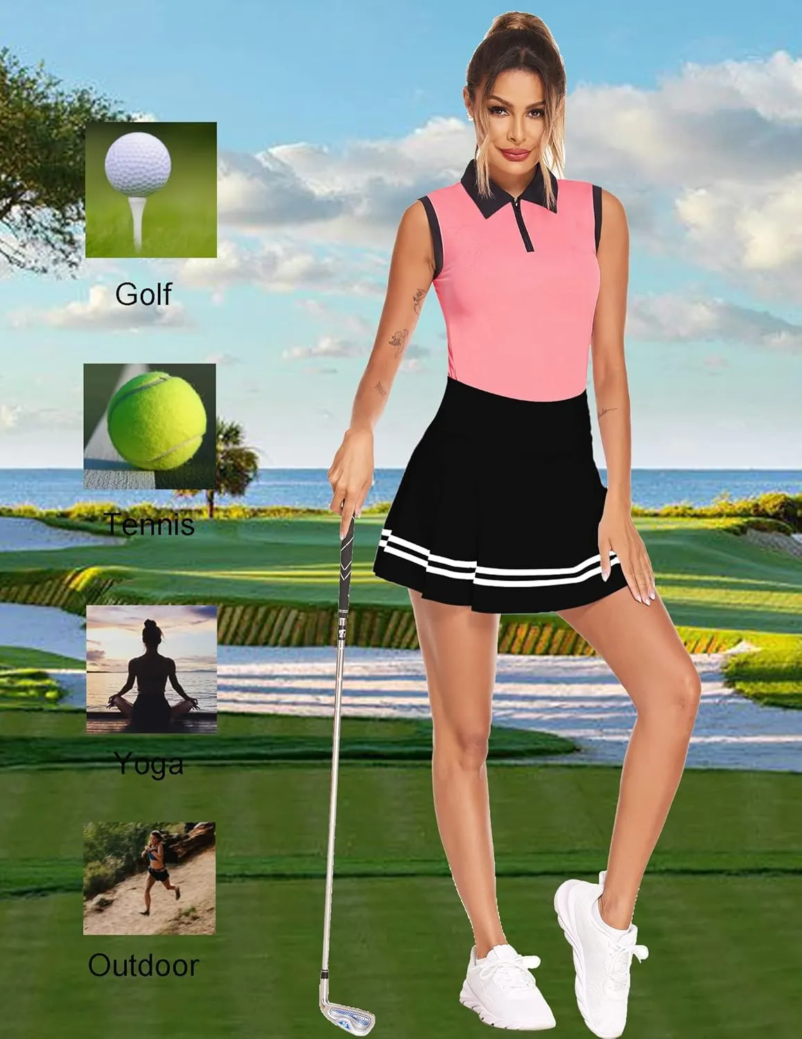 HOTLOOX Women Sleeveless Golf Polo Shirts Summer 2025 UPF 50  Zipper V Neck Tennis Tank Top S-XXL