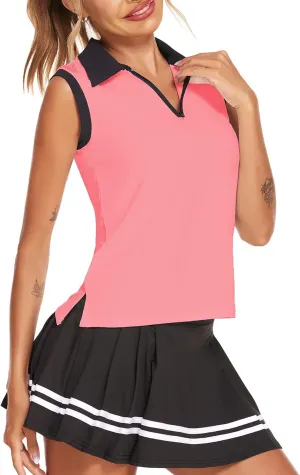 HOTLOOX Women Sleeveless Golf Polo Shirts Summer 2025 UPF 50  Zipper V Neck Tennis Tank Top S-XXL