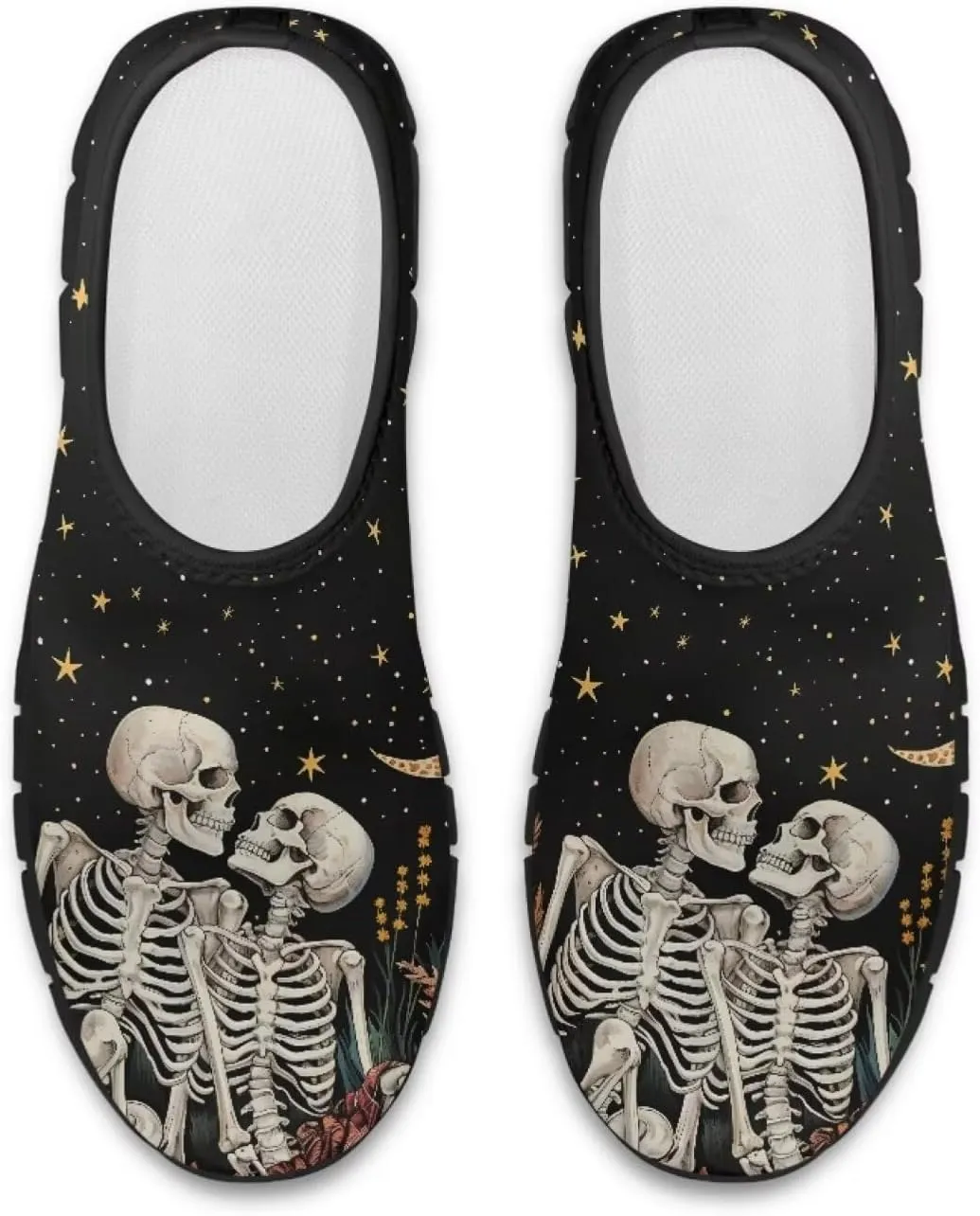 Howilath Skull Print Slip on Shoes for Men Casual House Shoes Running Sneakers Hands Free Shoes with Anti-Slip Sole