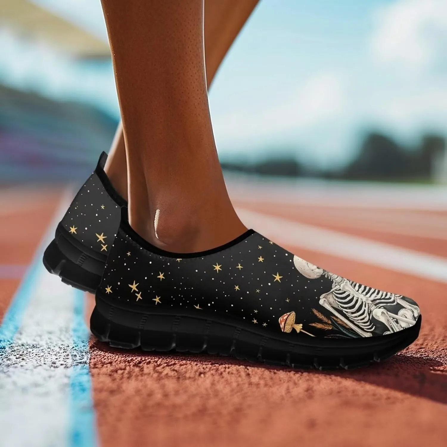 Howilath Skull Print Slip on Shoes for Men Casual House Shoes Running Sneakers Hands Free Shoes with Anti-Slip Sole