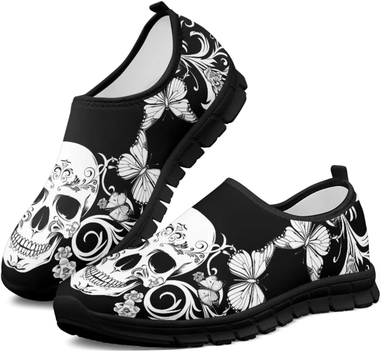 Howilath Skull Print Slip on Shoes for Men Casual House Shoes Running Sneakers Hands Free Shoes with Anti-Slip Sole