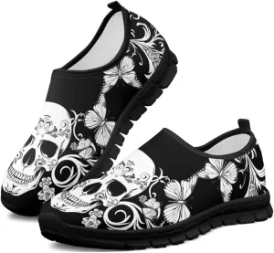Howilath Skull Print Slip on Shoes for Men Casual House Shoes Running Sneakers Hands Free Shoes with Anti-Slip Sole