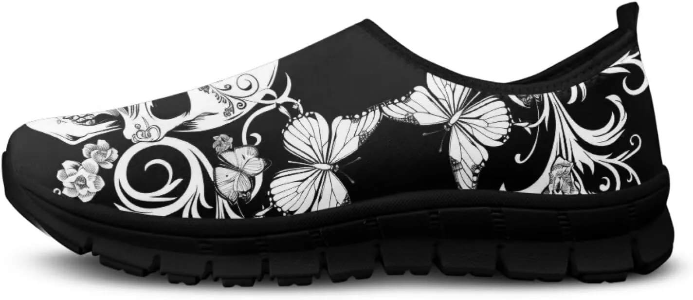 Howilath Skull Print Slip on Shoes for Men Casual House Shoes Running Sneakers Hands Free Shoes with Anti-Slip Sole