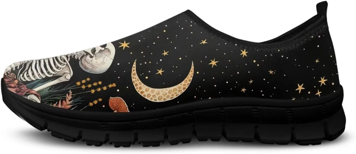 Howilath Skull Print Slip on Shoes for Men Casual House Shoes Running Sneakers Hands Free Shoes with Anti-Slip Sole