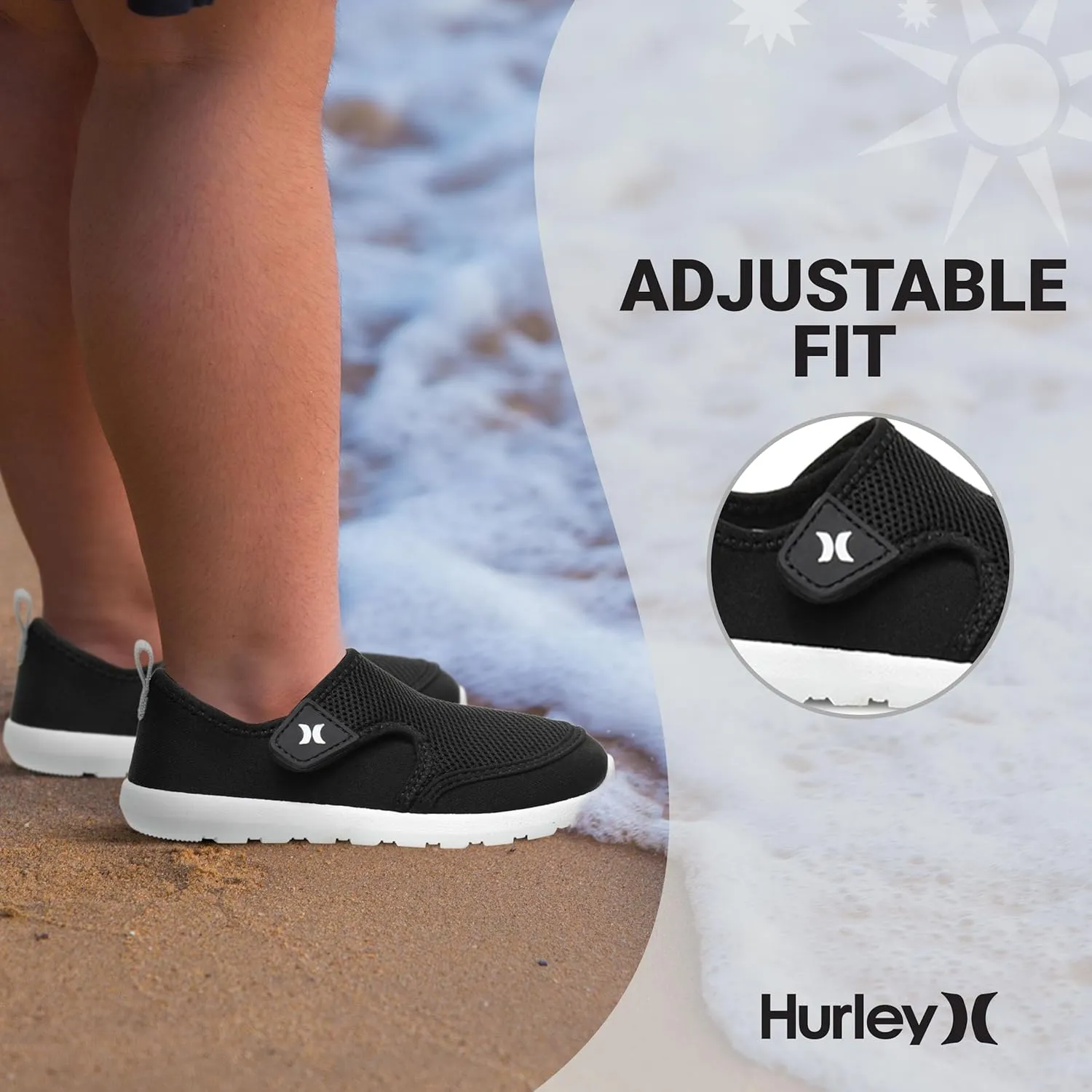 Hurley Kids Toddler Water Shoes Spence- Quick-Dry Water Shoes for Boys and Girls, Lightweight, Easy Slip-On with Adjustable Upper - for Beach, Water Play and Pool Fun