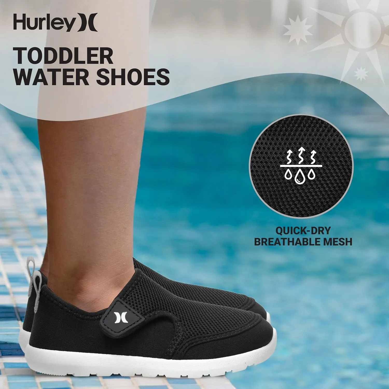 Hurley Kids Toddler Water Shoes Spence- Quick-Dry Water Shoes for Boys and Girls, Lightweight, Easy Slip-On with Adjustable Upper - for Beach, Water Play and Pool Fun