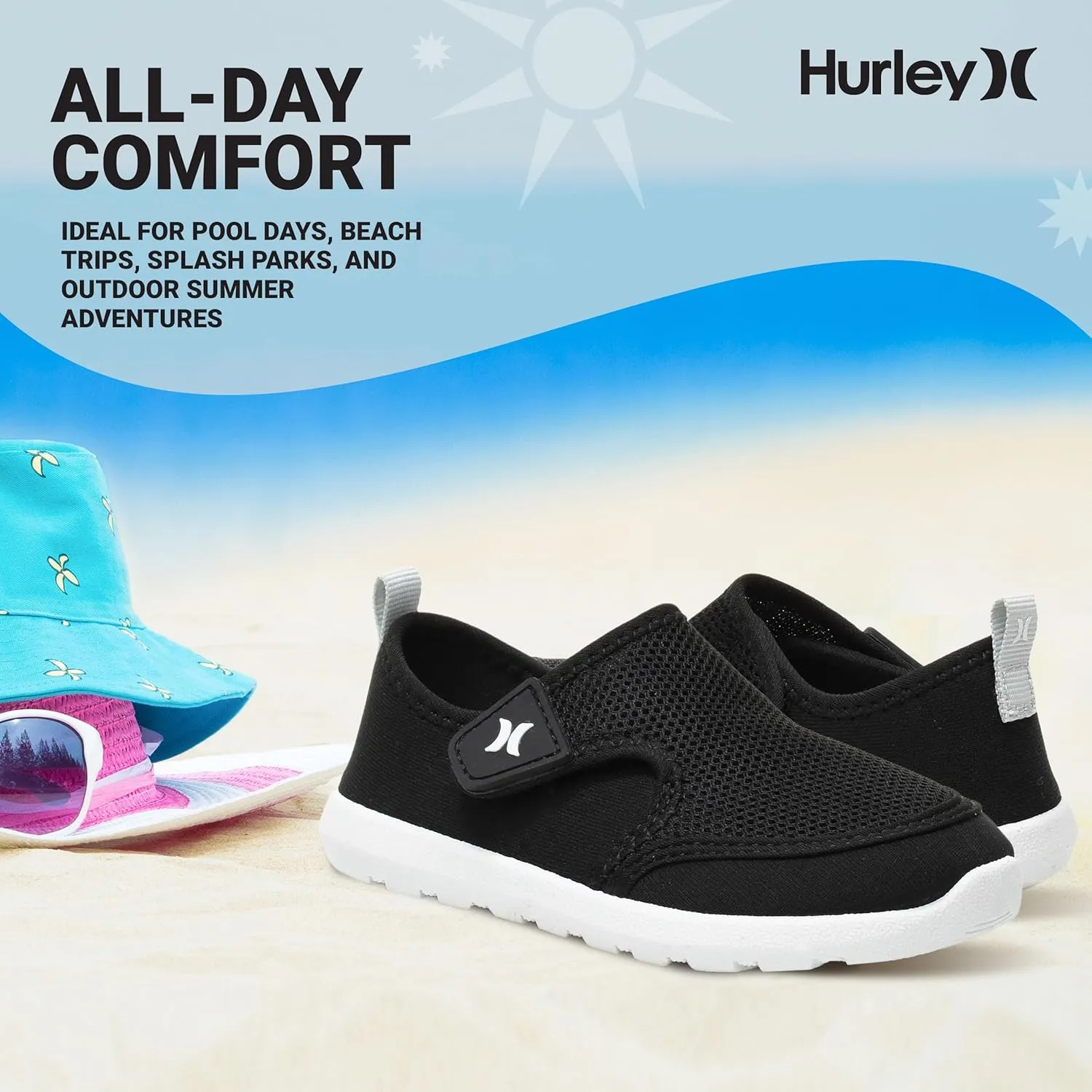 Hurley Kids Toddler Water Shoes Spence- Quick-Dry Water Shoes for Boys and Girls, Lightweight, Easy Slip-On with Adjustable Upper - for Beach, Water Play and Pool Fun