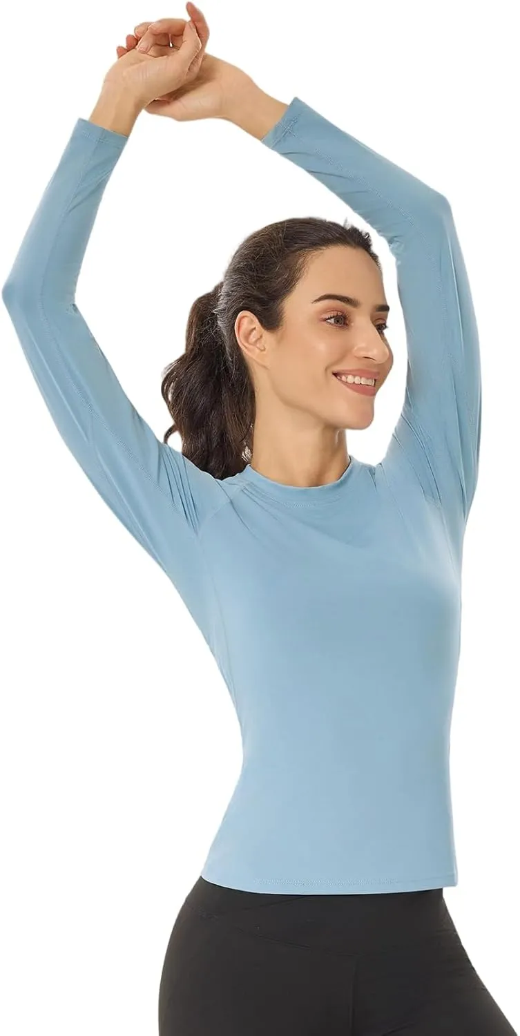 HYCOPROT 4 Pack Women's Compression Shirt Long Sleeve Workout Tops Quick Dry Baselayer Athletic T Shirt Gym Yoga Running