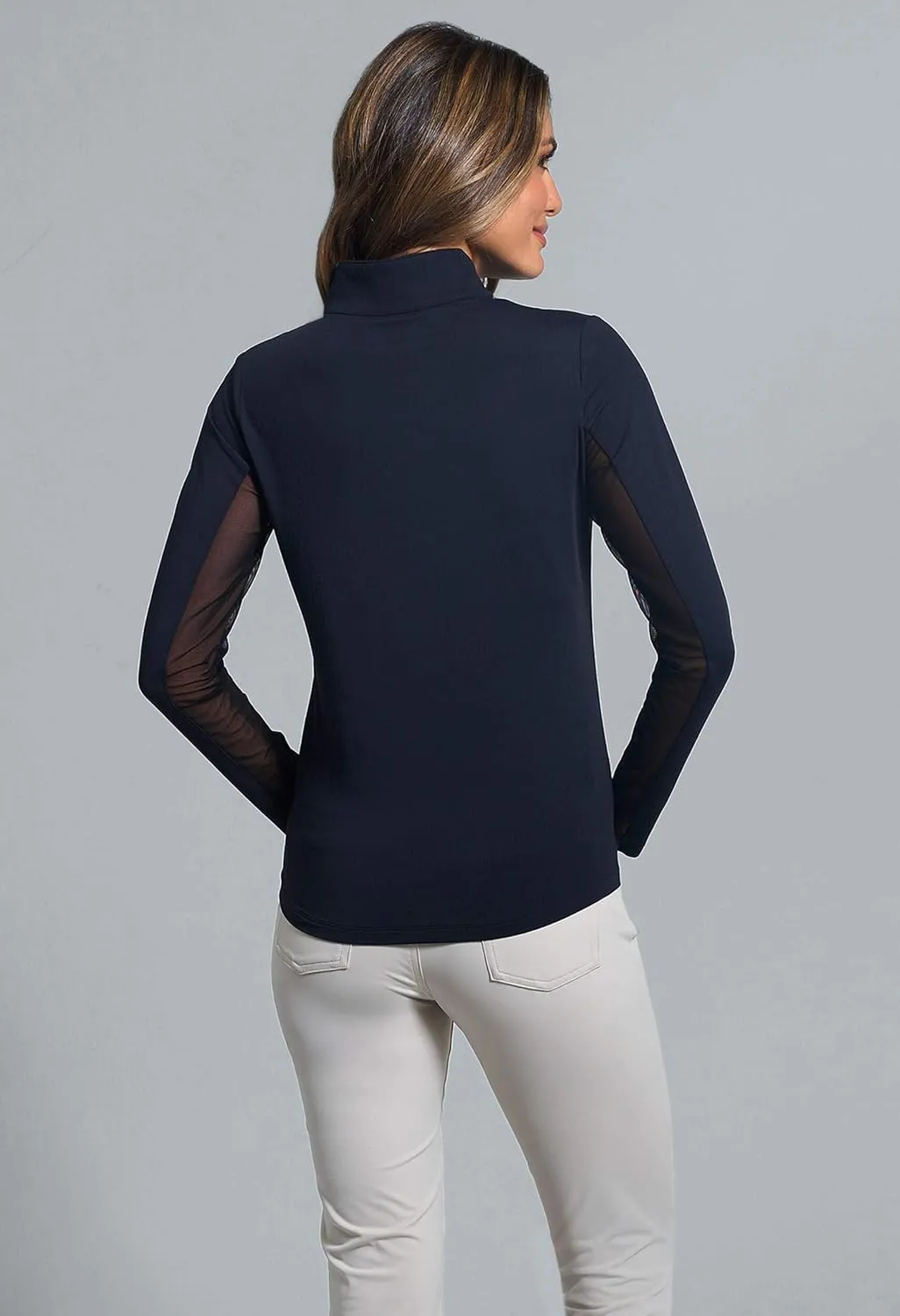 IBKUL Women's Solid Long Sleeve 1/4-zip Mock Neck Shirt